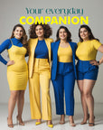 Four women in blue and yellow outfits with text 'Your everyday COMPANION' on a gray background