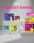 Product range display with boxes on a gray background