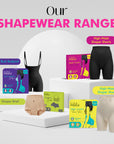 Shapewear products with packaging on a white background, featuring text 'Our Shapewear Range'.