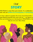 Advertisement for PINQ POLKA with silhouettes of women on a yellow background
