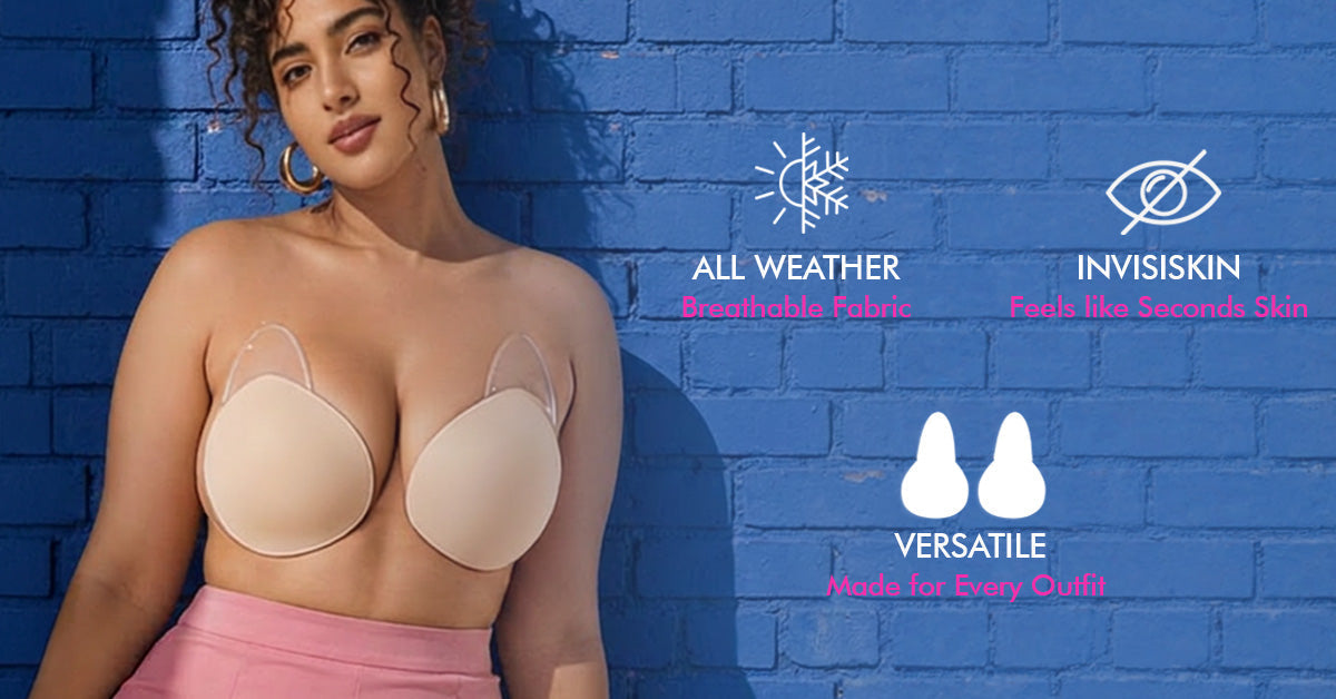 DD–E breast cups for women designed for invisible support, lift, and comfort under backless and strapless outfits.