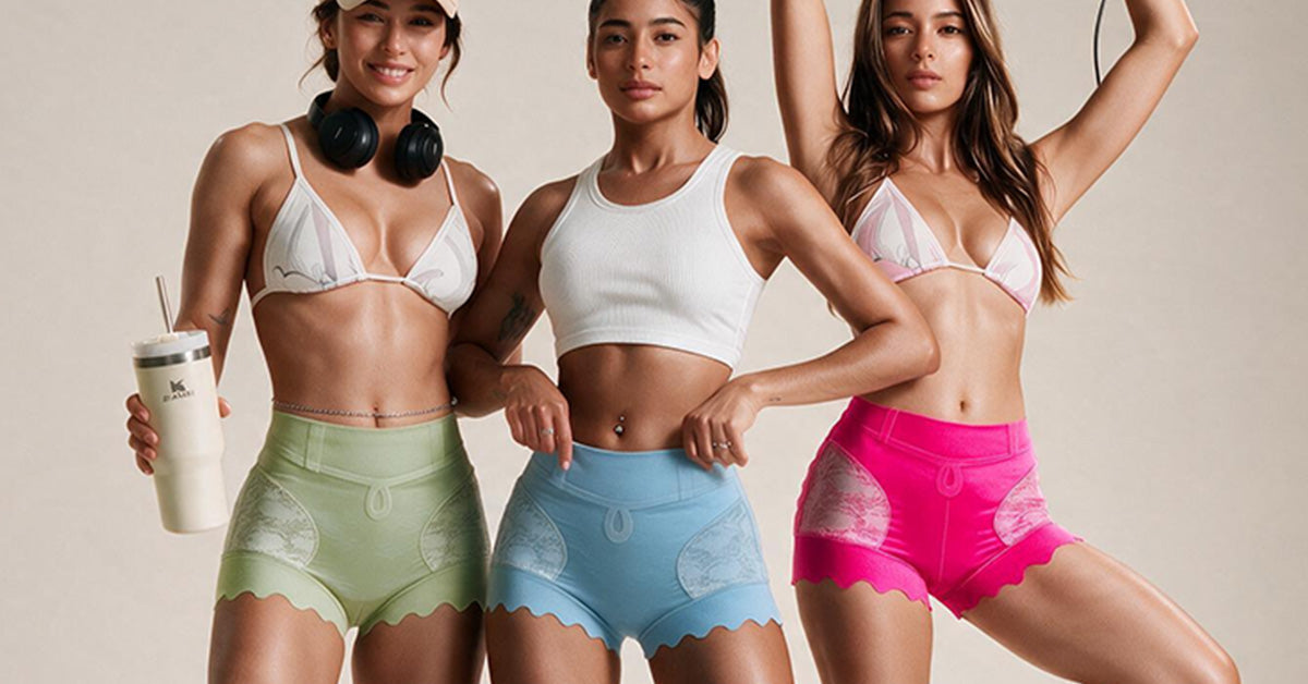 Woman wearing bright colored shapewear, highlighting the growing fashion trend of bold and visible shapewear.